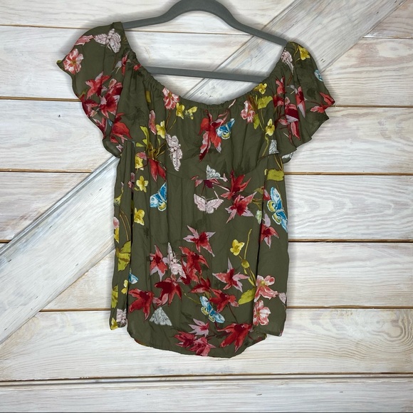 Maeve Vallita Off Shoulder Top Green Floral Ruffle - Picture 3 of 7